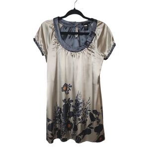 BCBGMAXAZRIA Women's Silvertone Gray Y2k Satin Floral Dress Size S